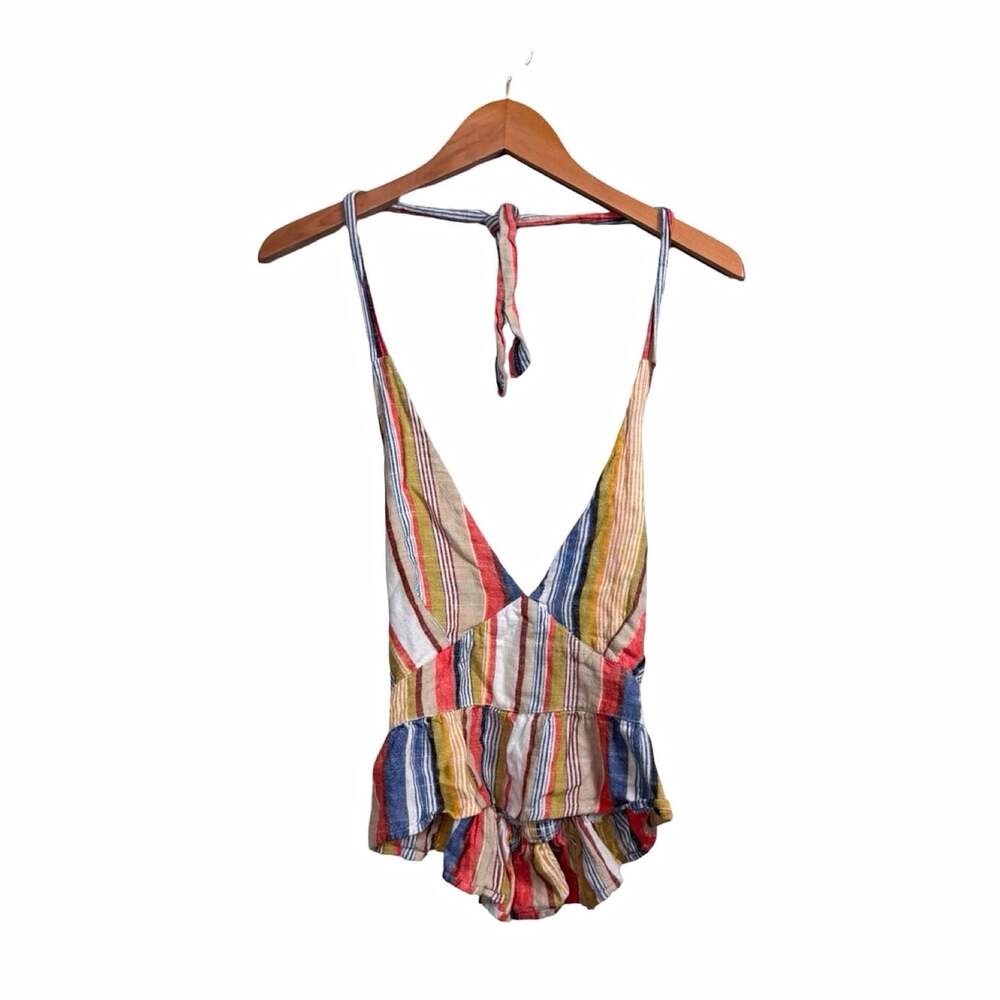 Hurley Women’s Striped V-Neck Sleeveless Tie-Back Bikini Cover Cotton Size M